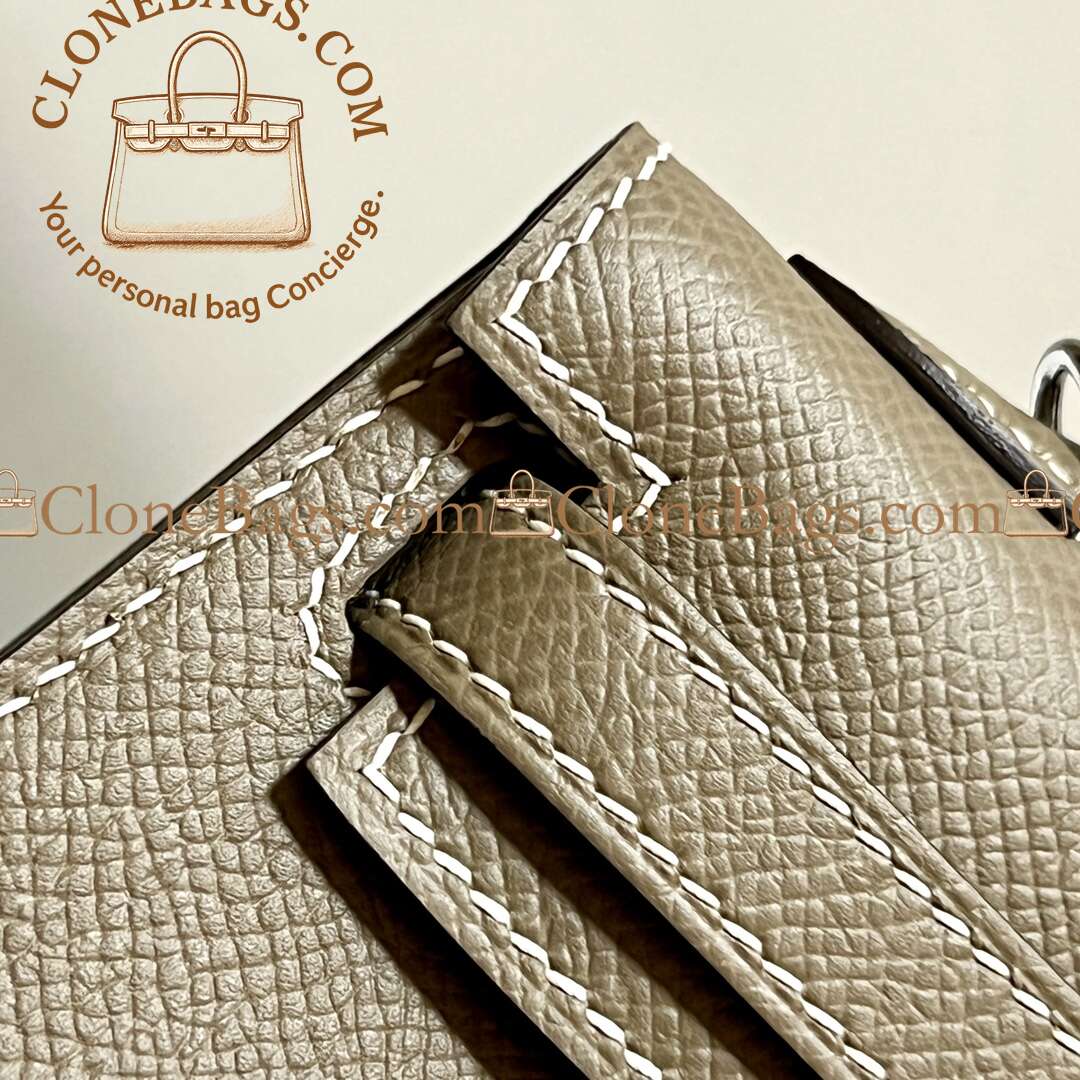 Hermès Replica Designer Bags 1:1 Kelly Mini Etoupe Epsom Palladium Hardware - Image 5