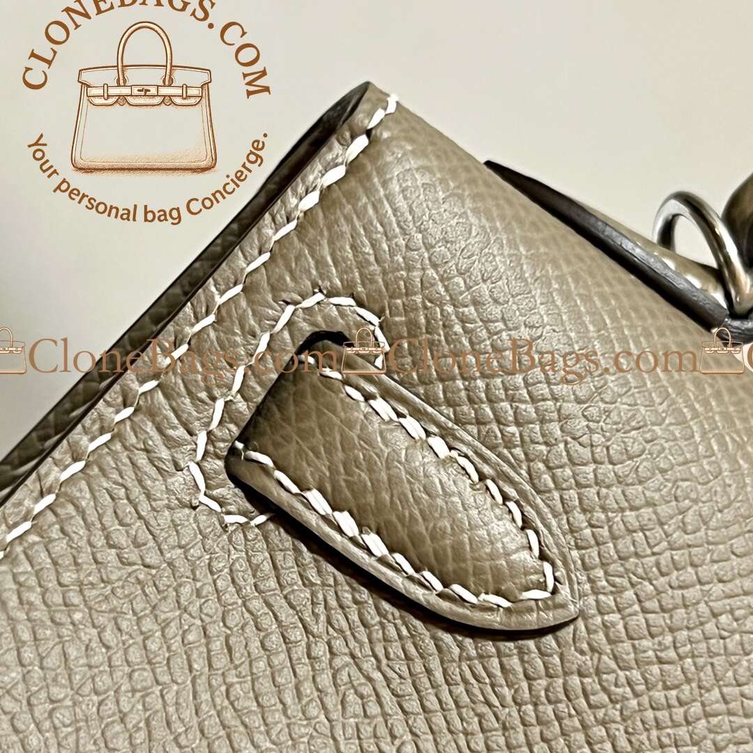 Hermès Replica Designer Bags 1:1 Kelly Mini Etoupe Epsom Palladium Hardware - Image 6