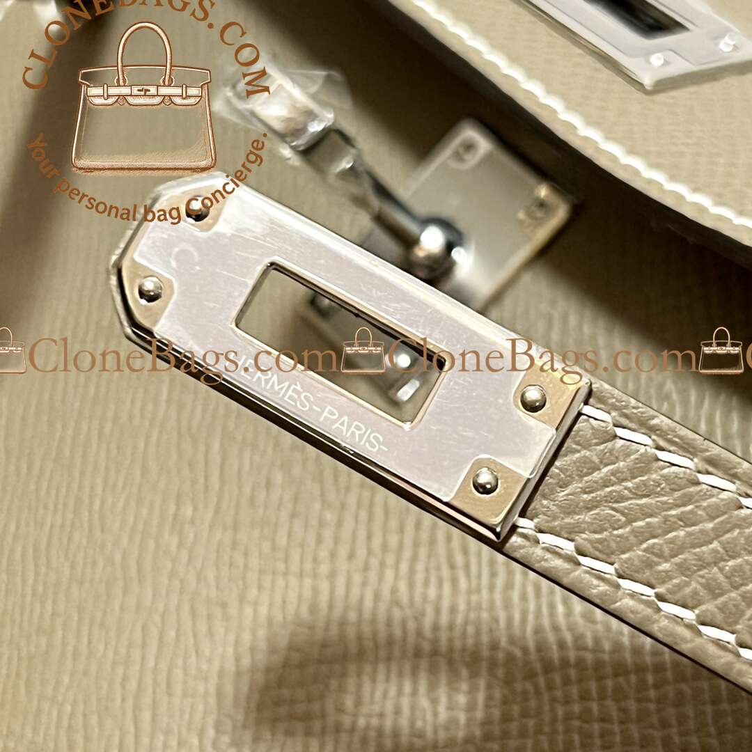 Hermès Replica Designer Bags 1:1 Kelly Mini Etoupe Epsom Palladium Hardware - Image 4