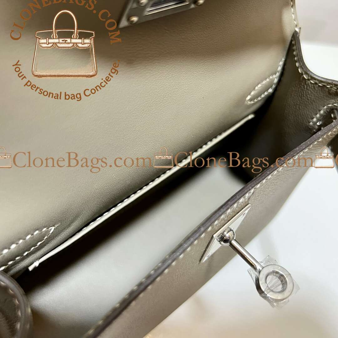 Hermès Replica Designer Bags 1:1 Kelly Mini Etoupe Epsom Palladium Hardware - Image 3