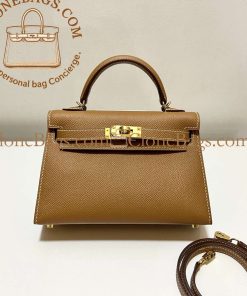 Alternative view of Hermès Replica Designer Bags 1:1 Kelly Mini Brown Epsom Gold Hardware