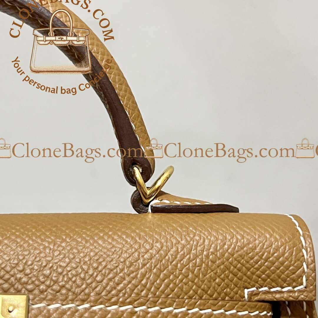 Hermès Replica Designer Bags 1:1 Kelly Mini Brown Epsom Gold Hardware - Image 5