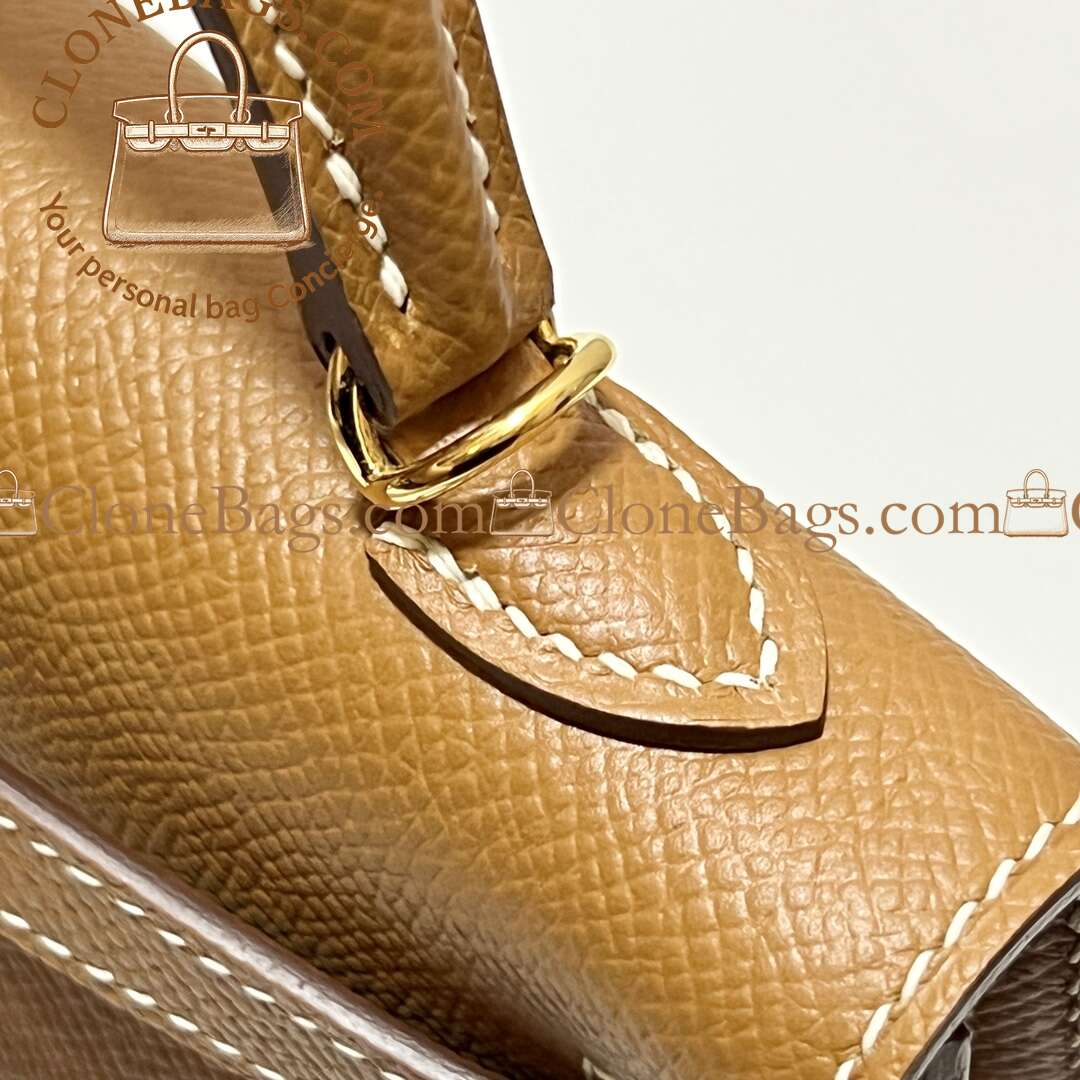 Hermès Replica Designer Bags 1:1 Kelly Mini Brown Epsom Gold Hardware - Image 6