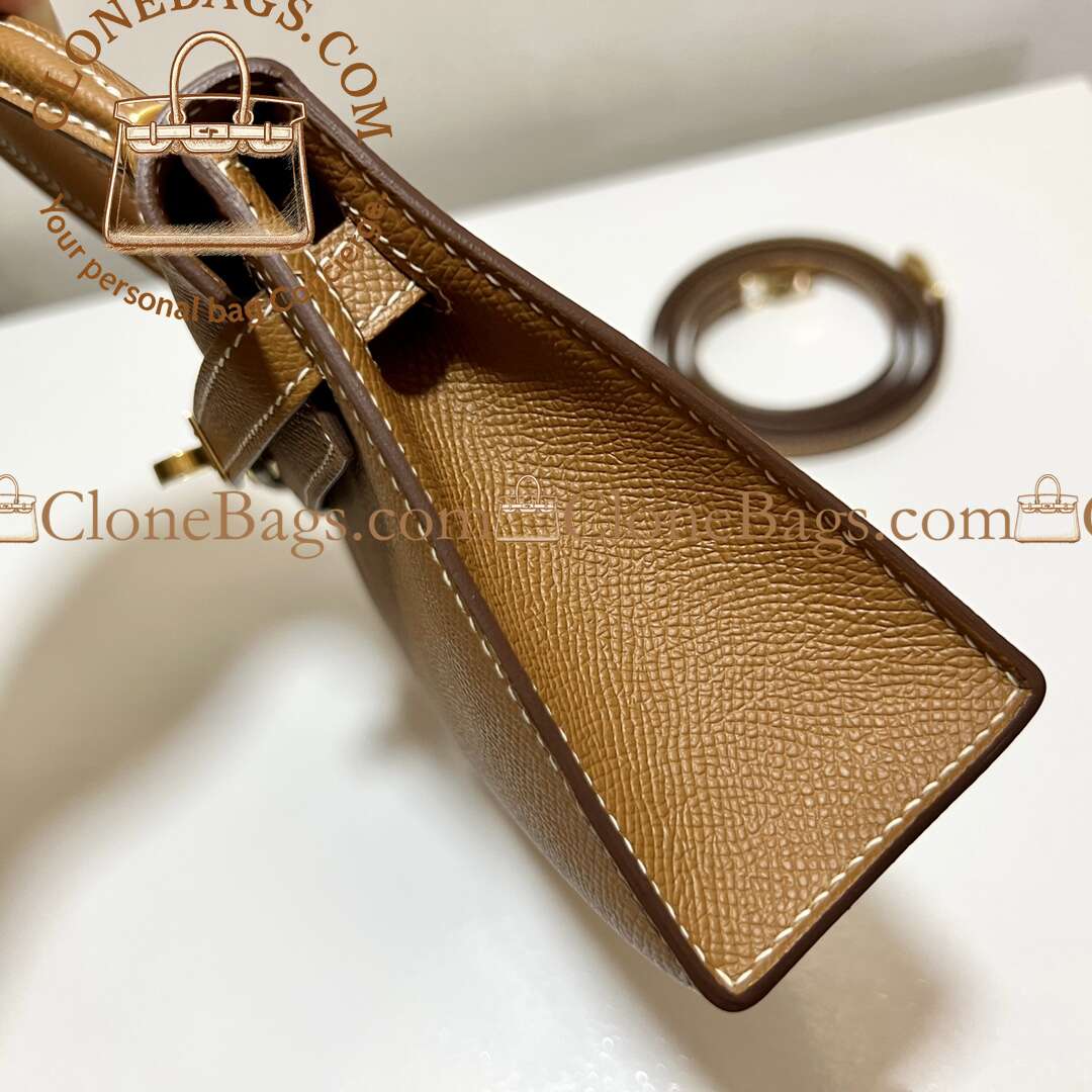 Hermès Replica Designer Bags 1:1 Kelly Mini Brown Epsom Gold Hardware - Image 7