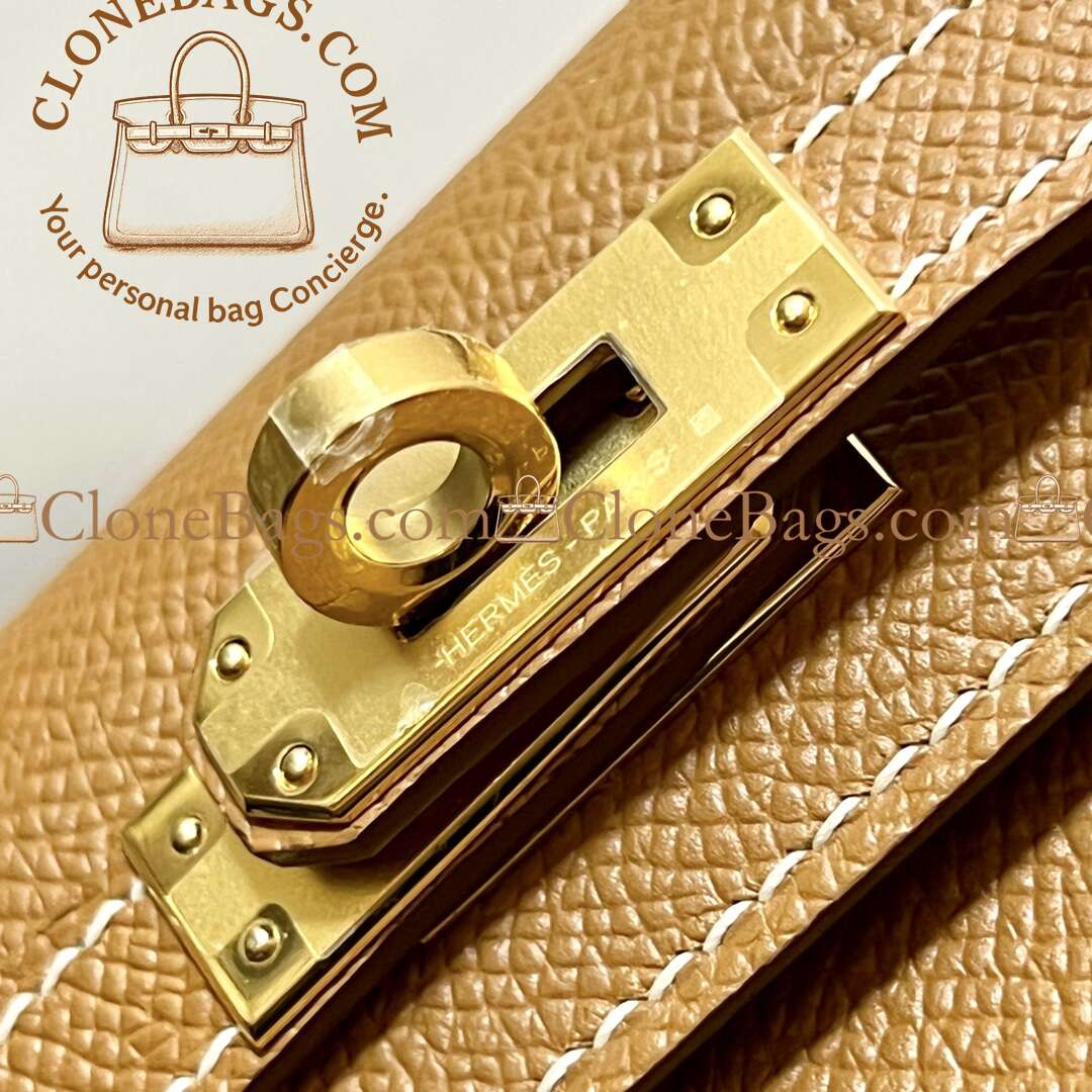 Hermès Replica Designer Bags 1:1 Kelly Mini Brown Epsom Gold Hardware - Image 3