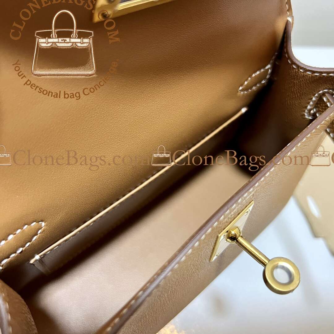Hermès Replica Designer Bags 1:1 Kelly Mini Brown Epsom Gold Hardware - Image 4