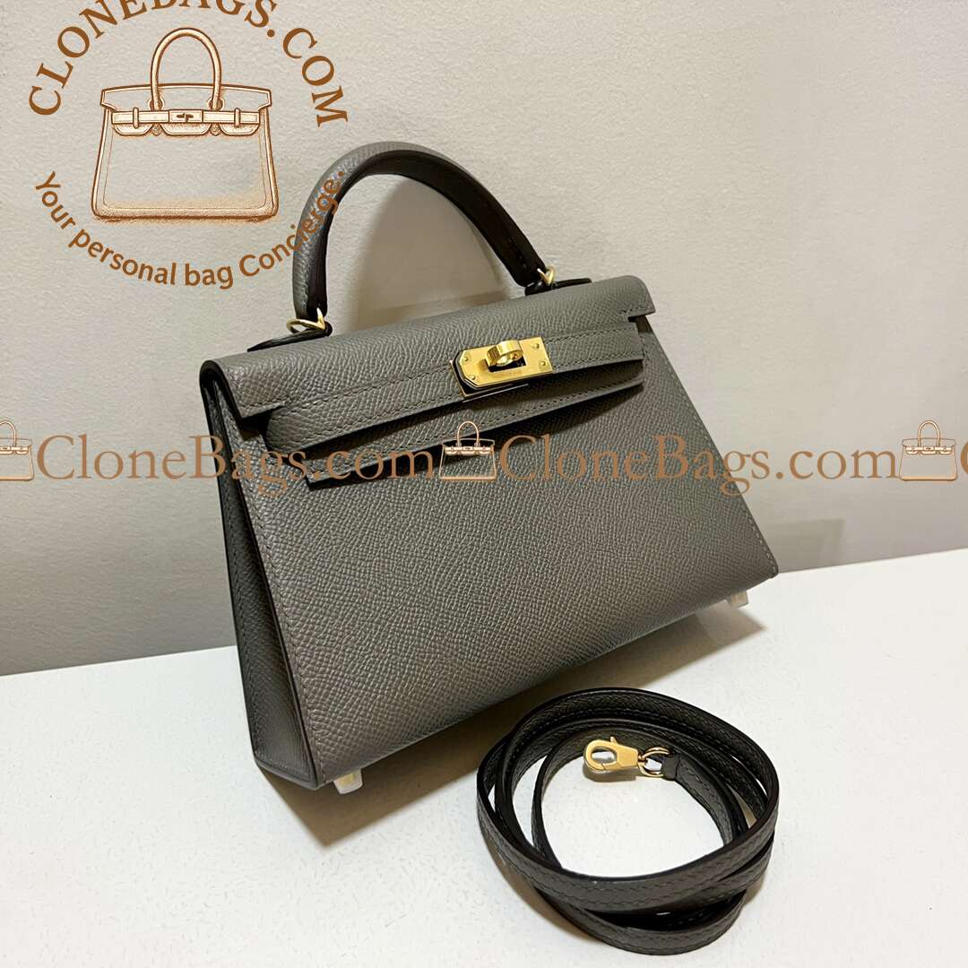 Hermès Replica Designer Bags 1:1 Kelly Mini Black Epsom Gold Hardware - Image 2