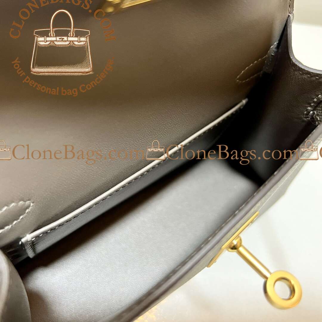 Hermès Replica Designer Bags 1:1 Kelly Mini Black Epsom Gold Hardware - Image 4