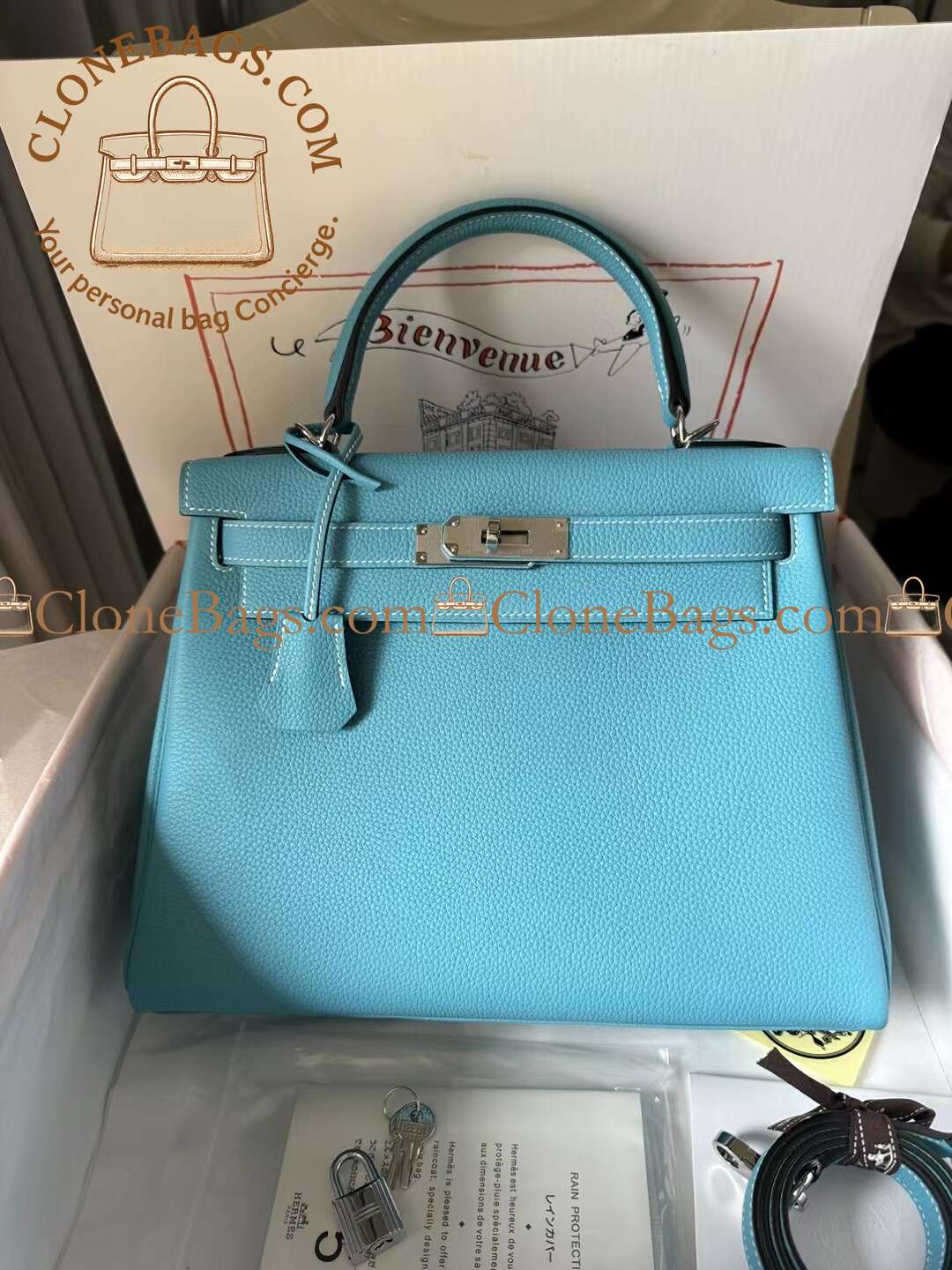 Replica Designer Bags – Hermès Kelly 28 Bleu Atoll