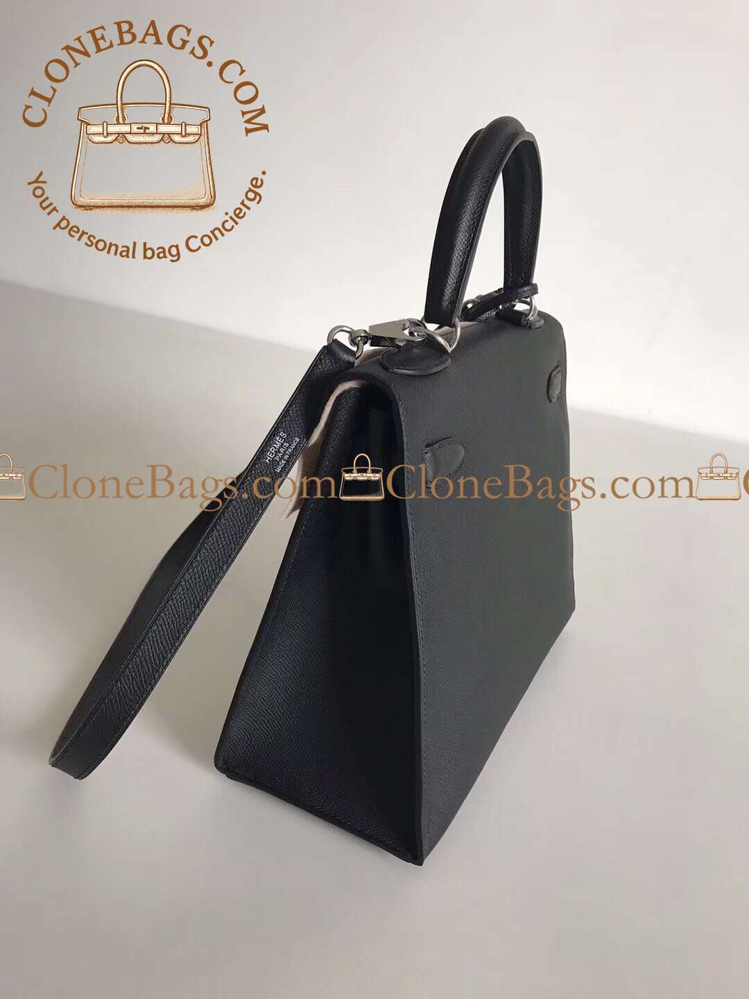 Hermès Replica Designer Bags 1:1 Kelly 28 Black Epsom Palladium Hardware - Image 6