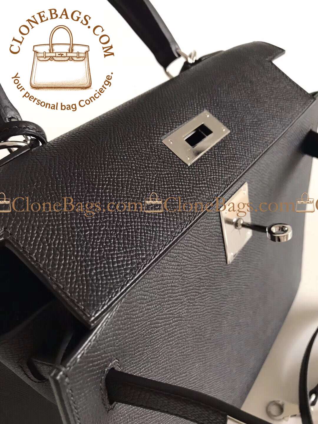 Hermès Replica Designer Bags 1:1 Kelly 28 Black Epsom Palladium Hardware - Image 4