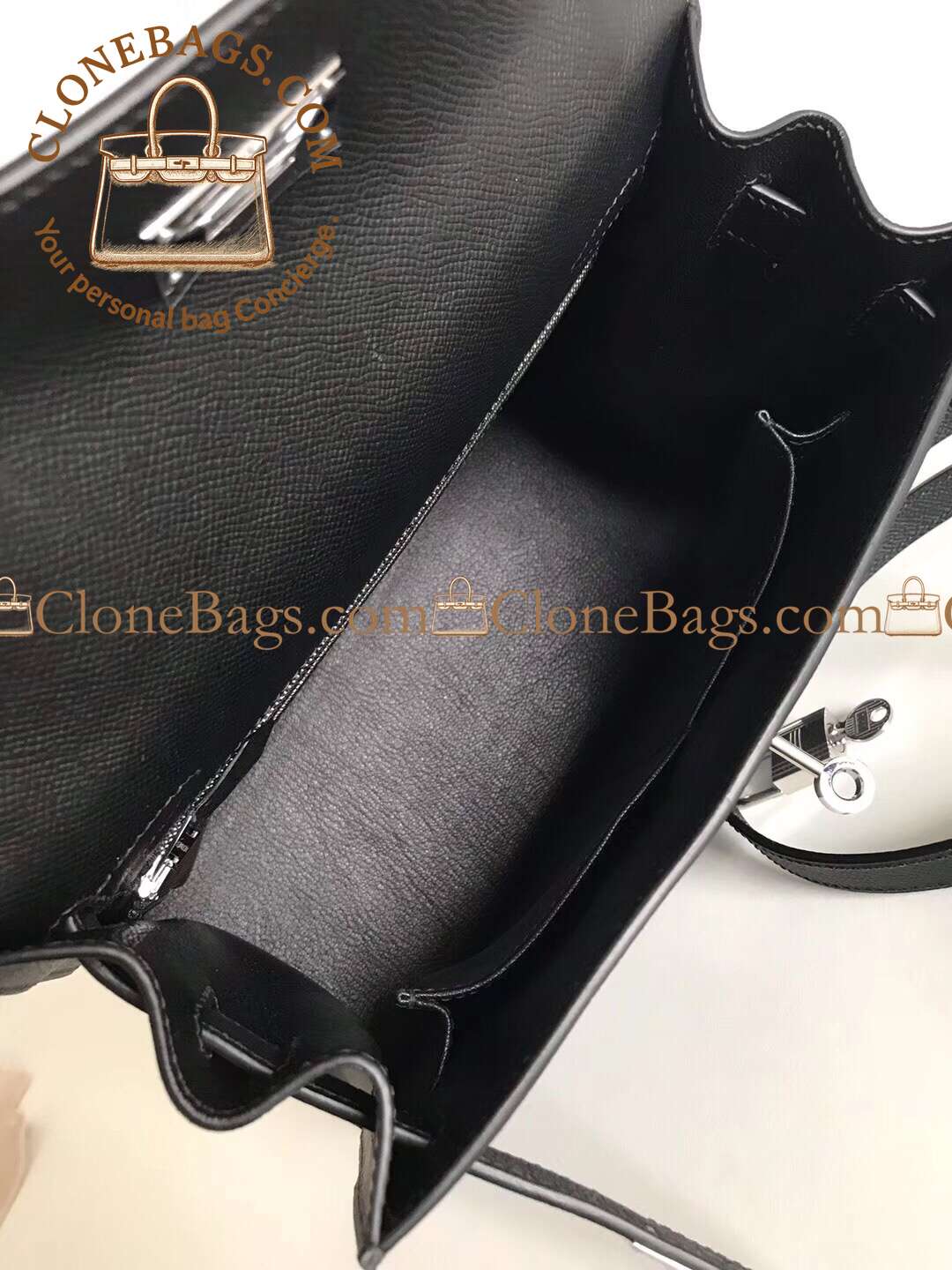 Hermès Replica Designer Bags 1:1 Kelly 28 Black Epsom Palladium Hardware - Image 5