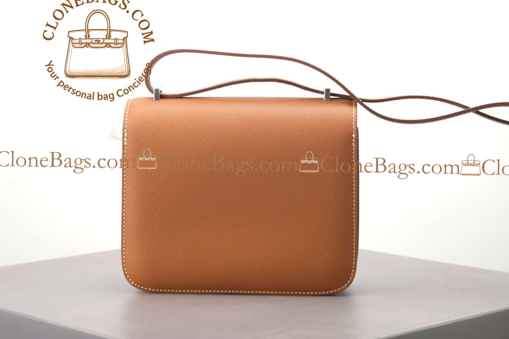 Hermès Replica Designer Bags 1:1 Constance 18cm Caramel Brown Palladium Hardware - Image 9