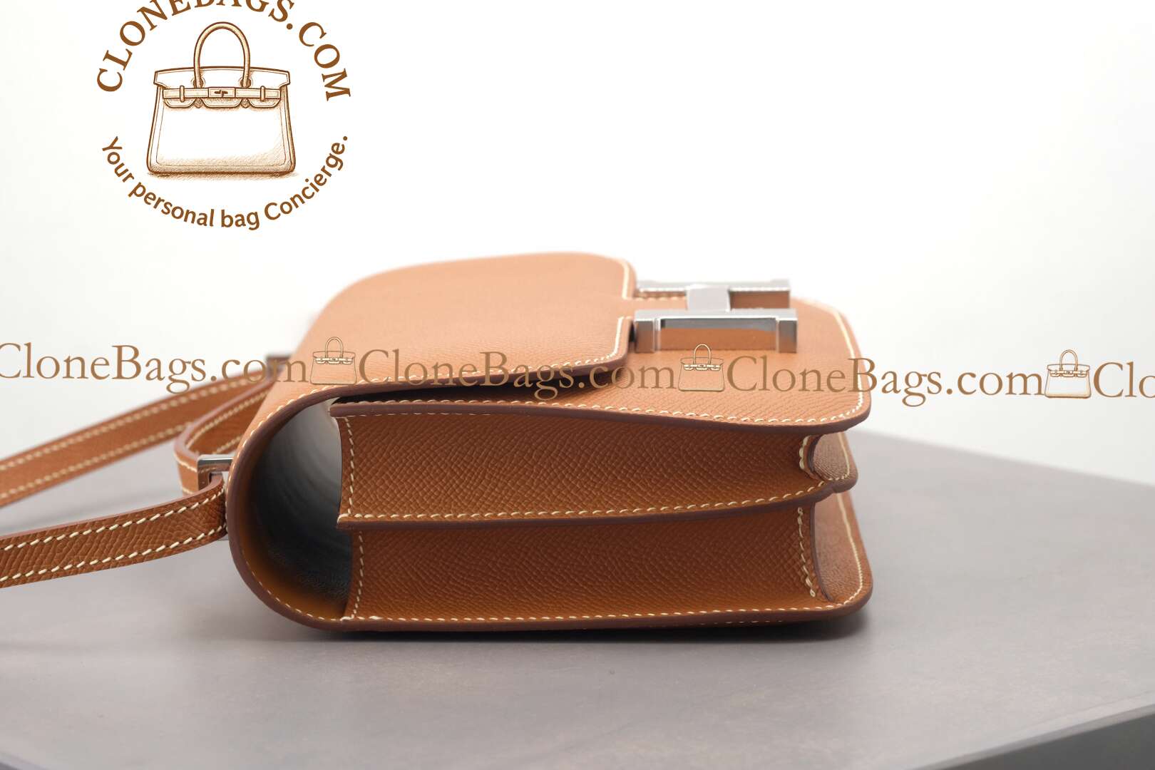 Hermès Replica Designer Bags 1:1 Constance 18cm Caramel Brown Palladium Hardware - Image 7