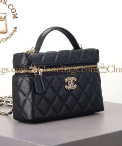 Alternative view of Chanel replica designer bag 1:1 Caviar Quilted Top Handle Slim Vanity With Chain Black