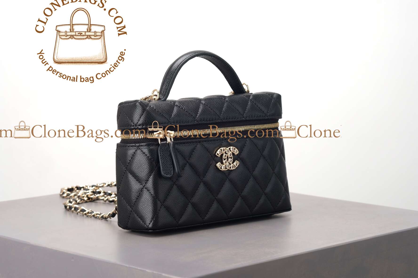 Chanel replica designer bag 1:1 Caviar Quilted Top Handle Slim Vanity With Chain Black - Image 2