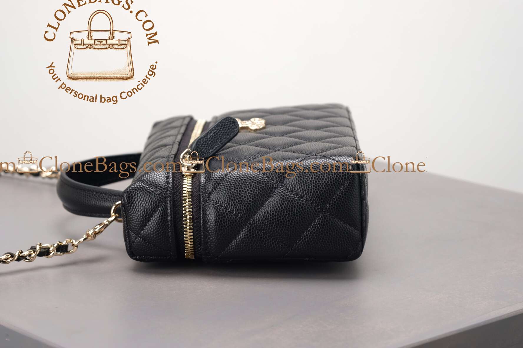Chanel replica designer bag 1:1 Caviar Quilted Top Handle Slim Vanity With Chain Black - Image 5
