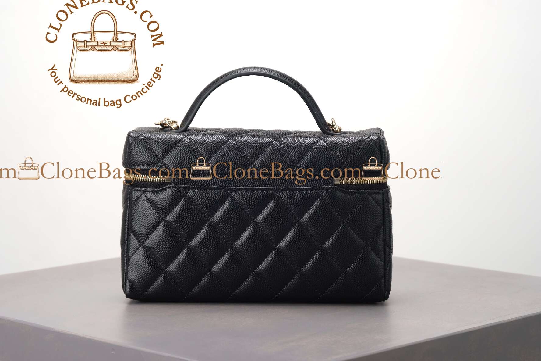 Chanel replica designer bag 1:1 Caviar Quilted Top Handle Slim Vanity With Chain Black - Image 8