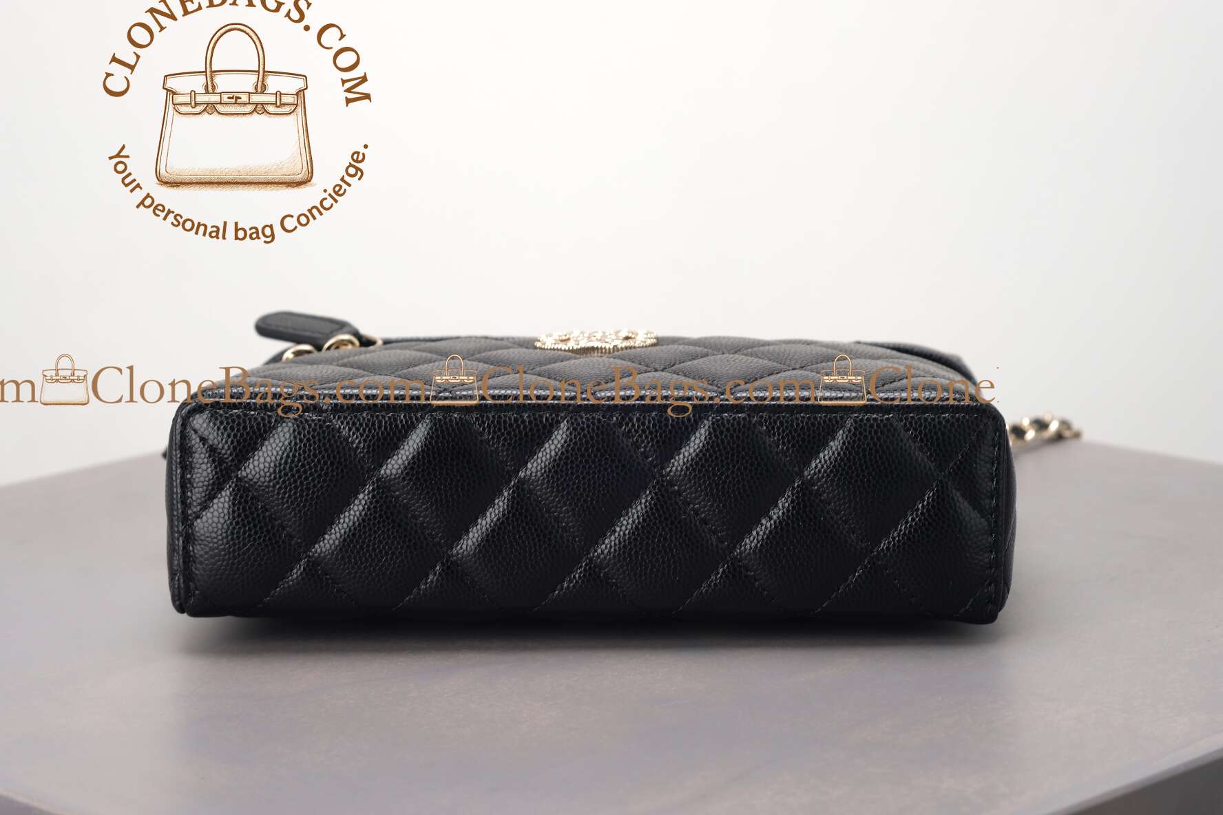 Chanel replica designer bag 1:1 Caviar Quilted Top Handle Slim Vanity With Chain Black - Image 7