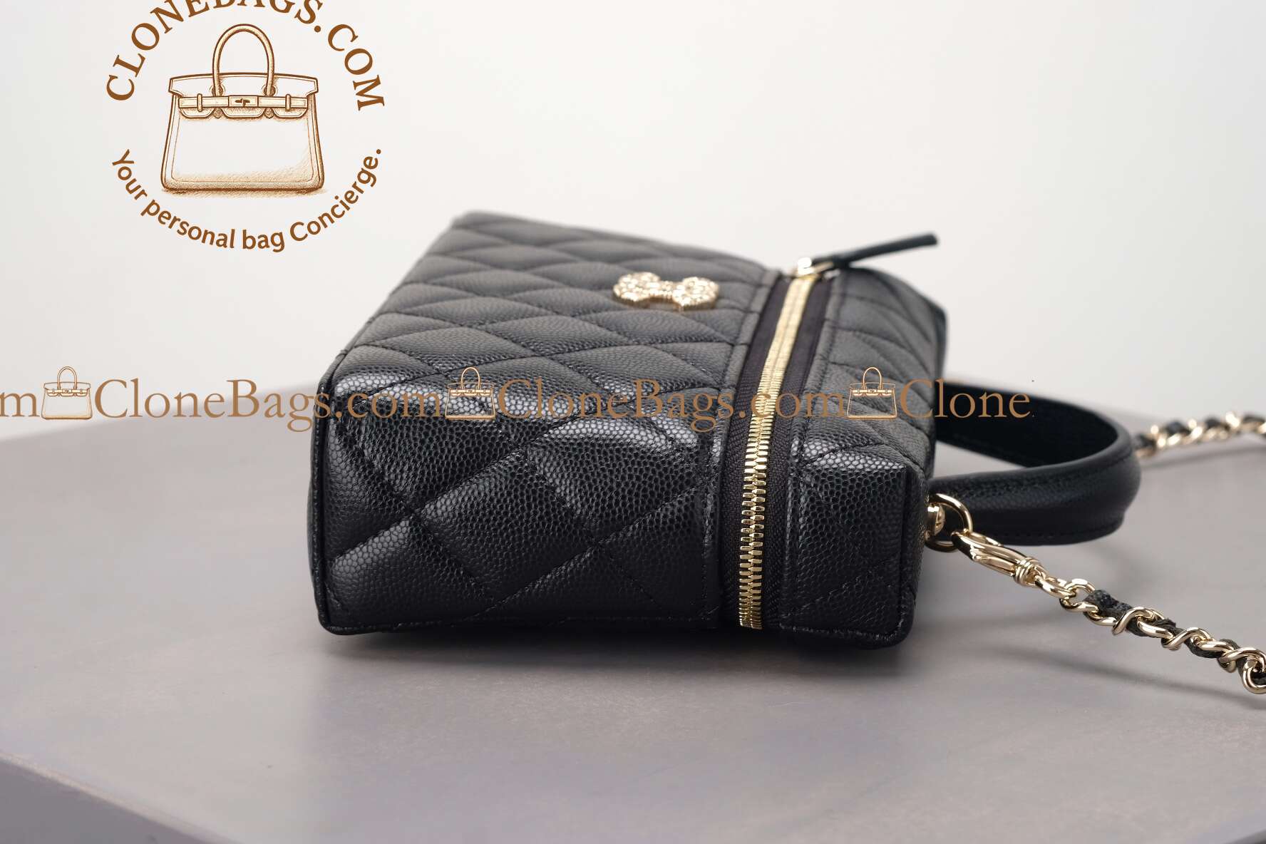 Chanel replica designer bag 1:1 Caviar Quilted Top Handle Slim Vanity With Chain Black - Image 6