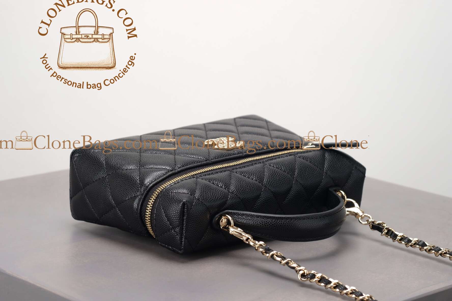 Chanel replica designer bag 1:1 Caviar Quilted Top Handle Slim Vanity With Chain Black - Image 3