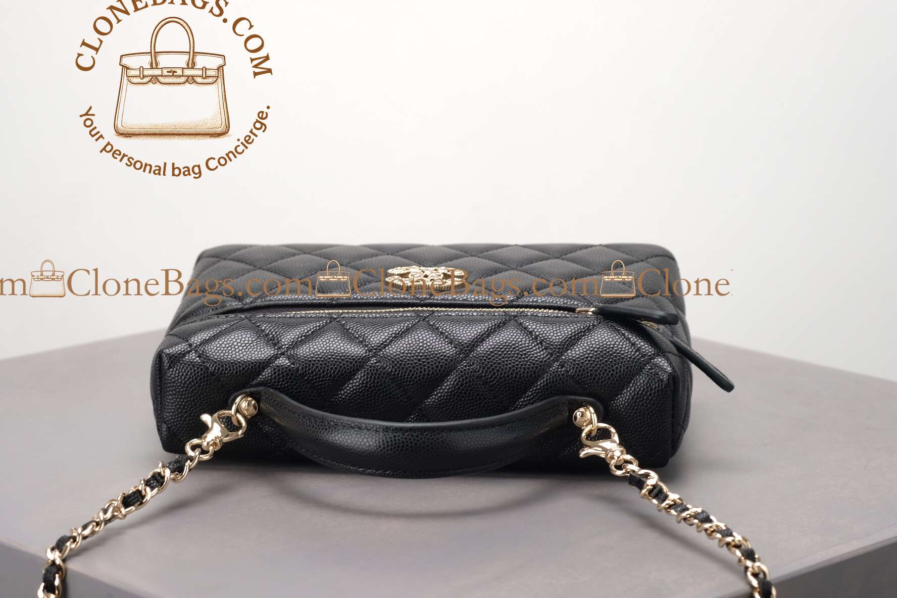 Chanel replica designer bag 1:1 Caviar Quilted Top Handle Slim Vanity With Chain Black - Image 4