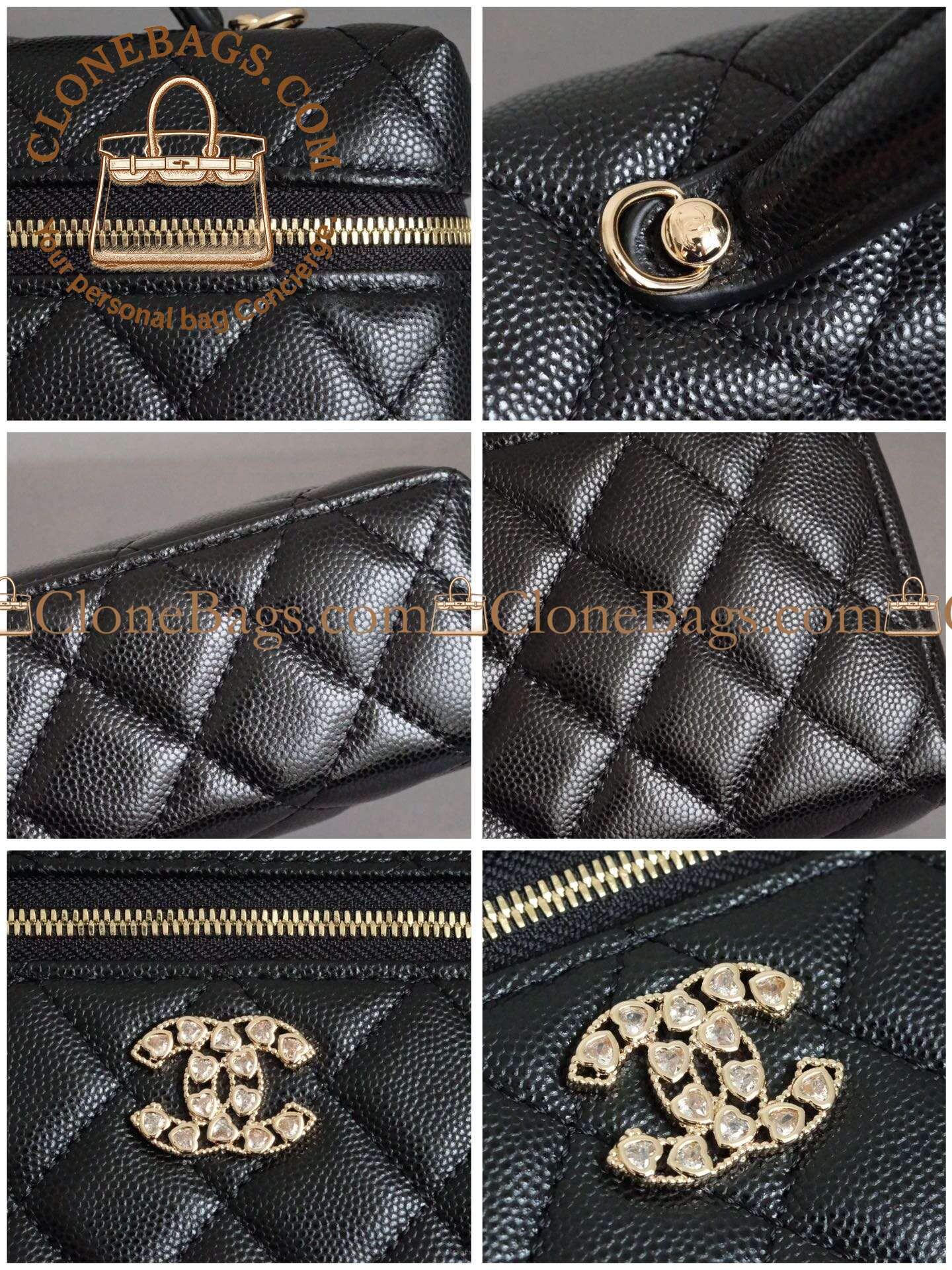 Chanel replica designer bag 1:1 Caviar Quilted Top Handle Slim Vanity With Chain Black - Image 9