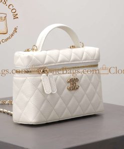 Alternative view of Chanel replica designer bag 1:1 White Quilted Lambskin Long Vanity Case Brushed Gold Hardware