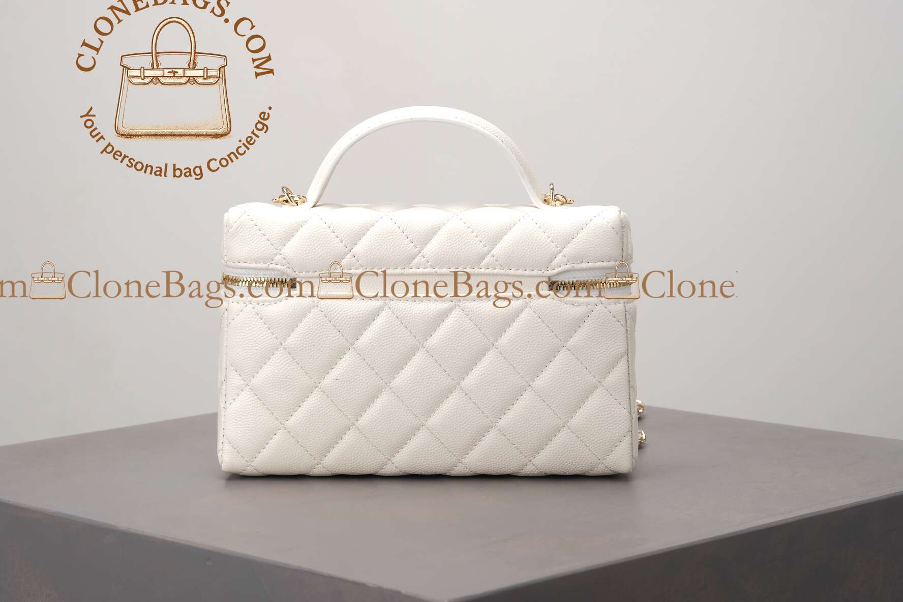 Chanel replica designer bag 1:1 White Quilted Lambskin Long Vanity Case Brushed Gold Hardware - Image 8