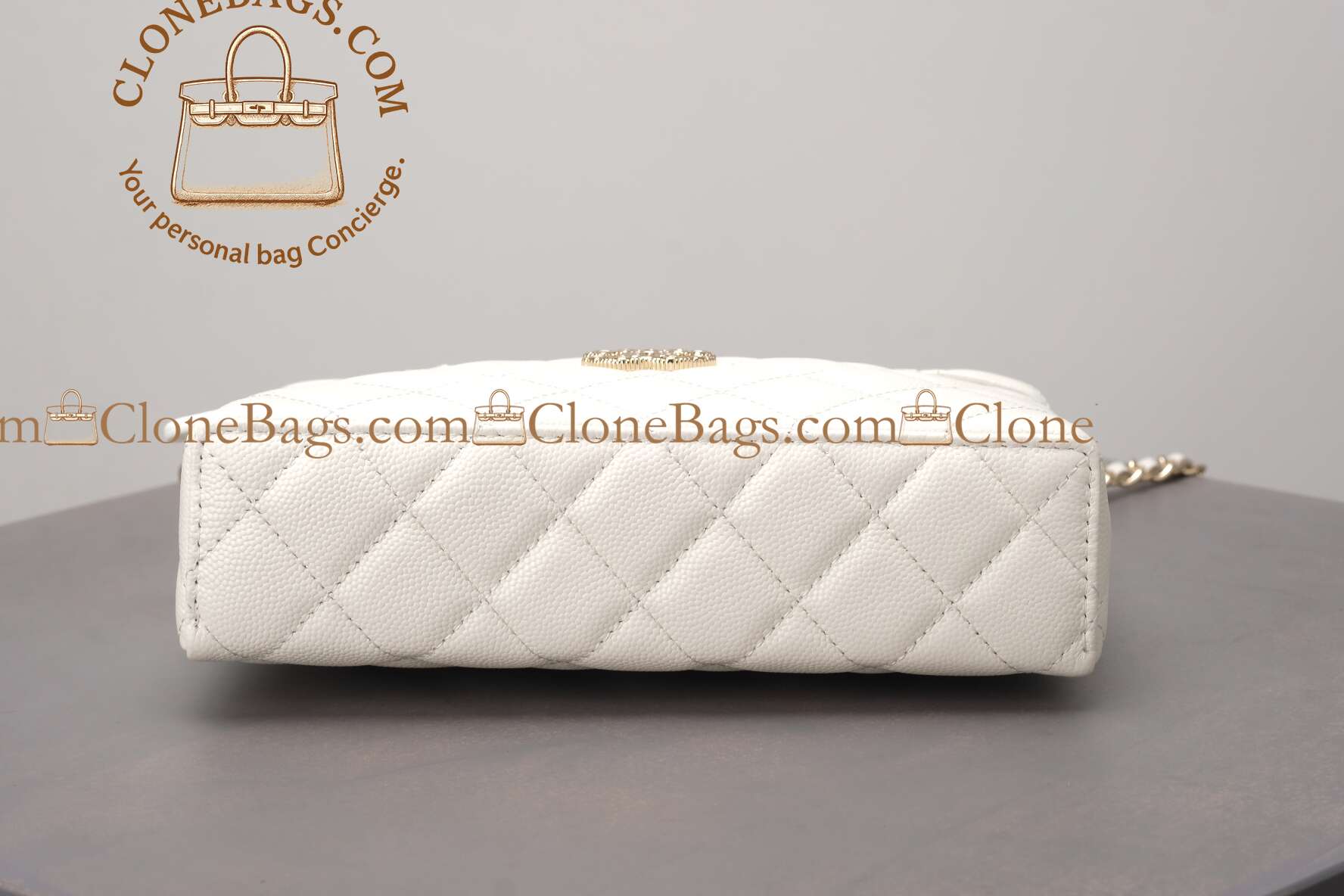 Chanel replica designer bag 1:1 White Quilted Lambskin Long Vanity Case Brushed Gold Hardware - Image 7