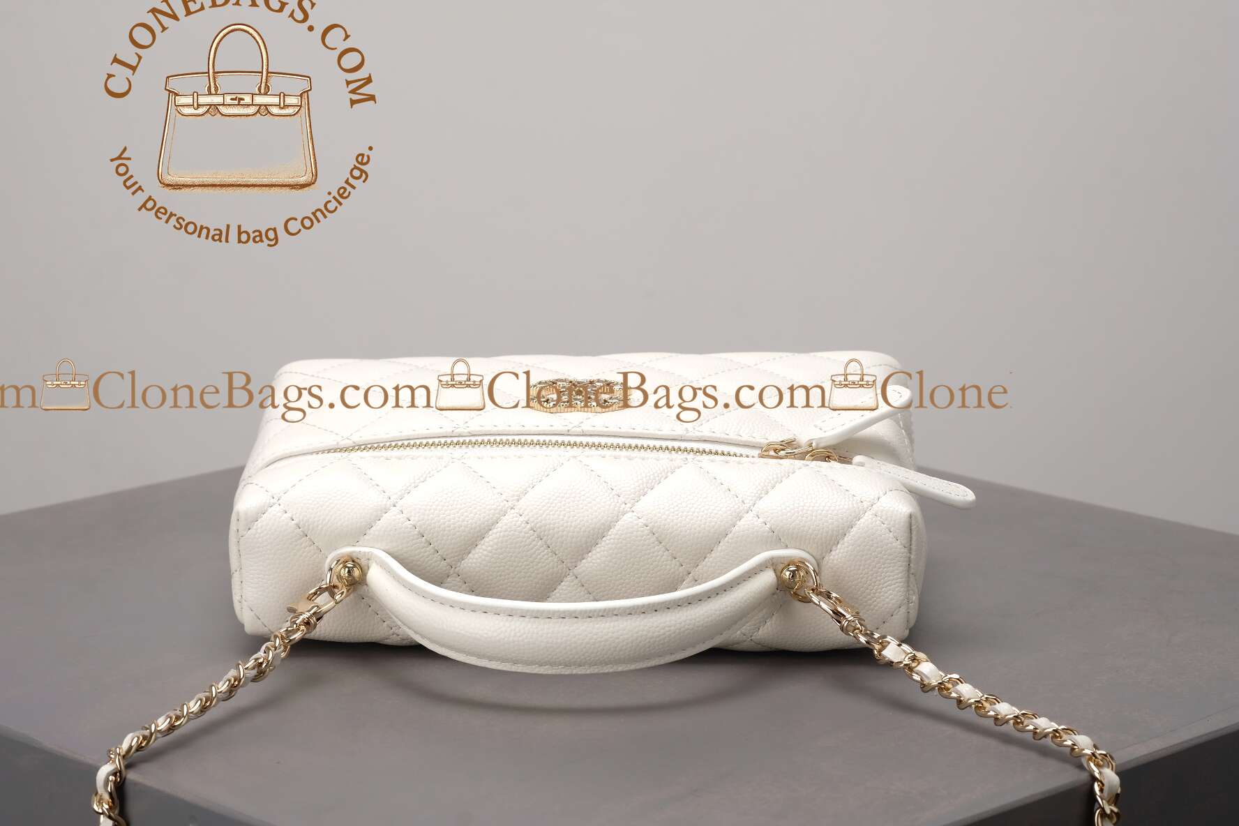 Chanel replica designer bag 1:1 White Quilted Lambskin Long Vanity Case Brushed Gold Hardware - Image 5