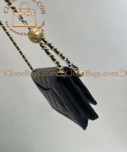 Alternative view of Chanel replica designer bag 1:1 Black Quilted Lambskin Leather CC Pearl Crush WOC Clutch Bag