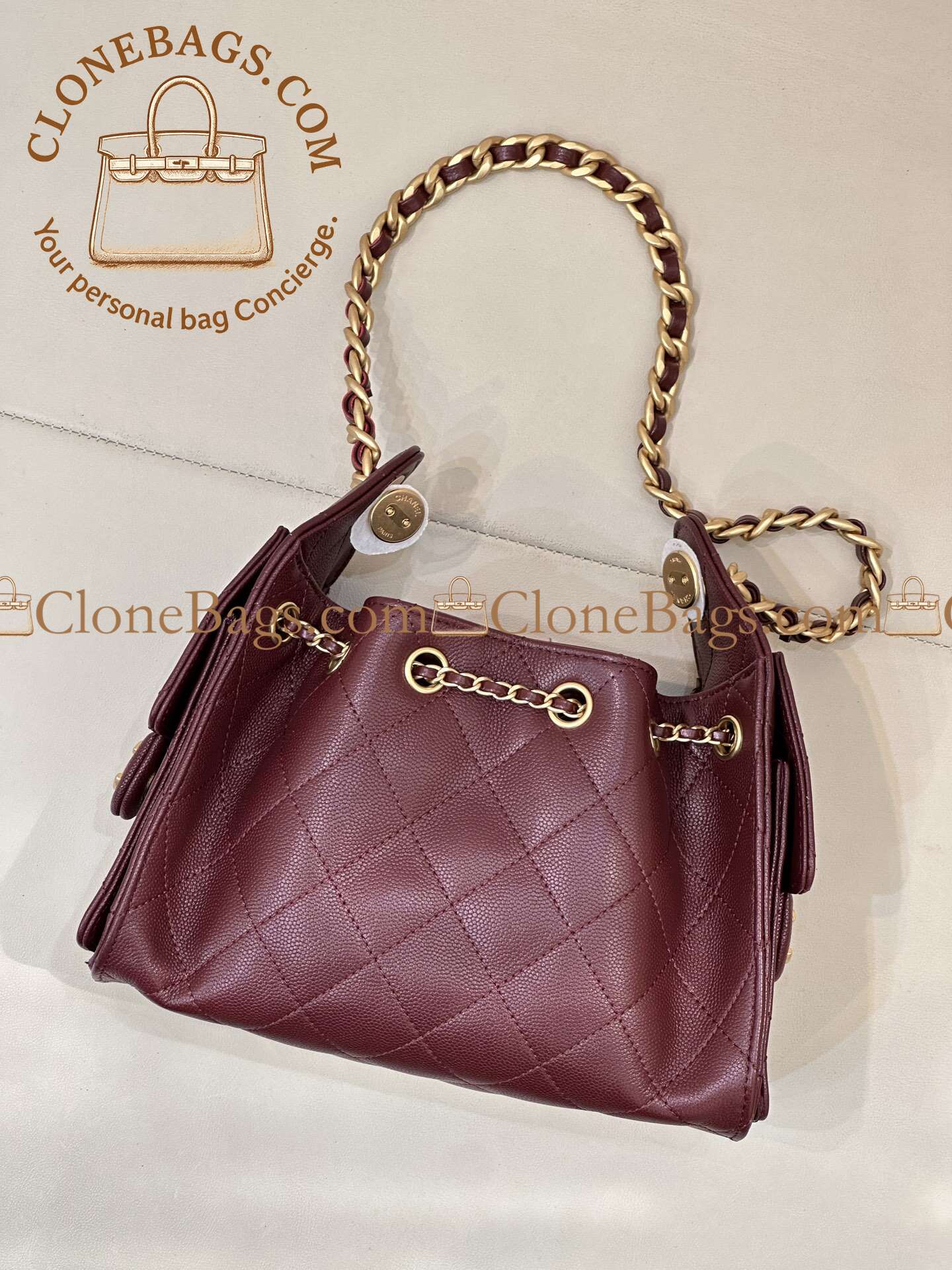Chanel Replica Designer Bags 1:1 Caviar Quilted Small 25 Handbag Burgundy - Image 8