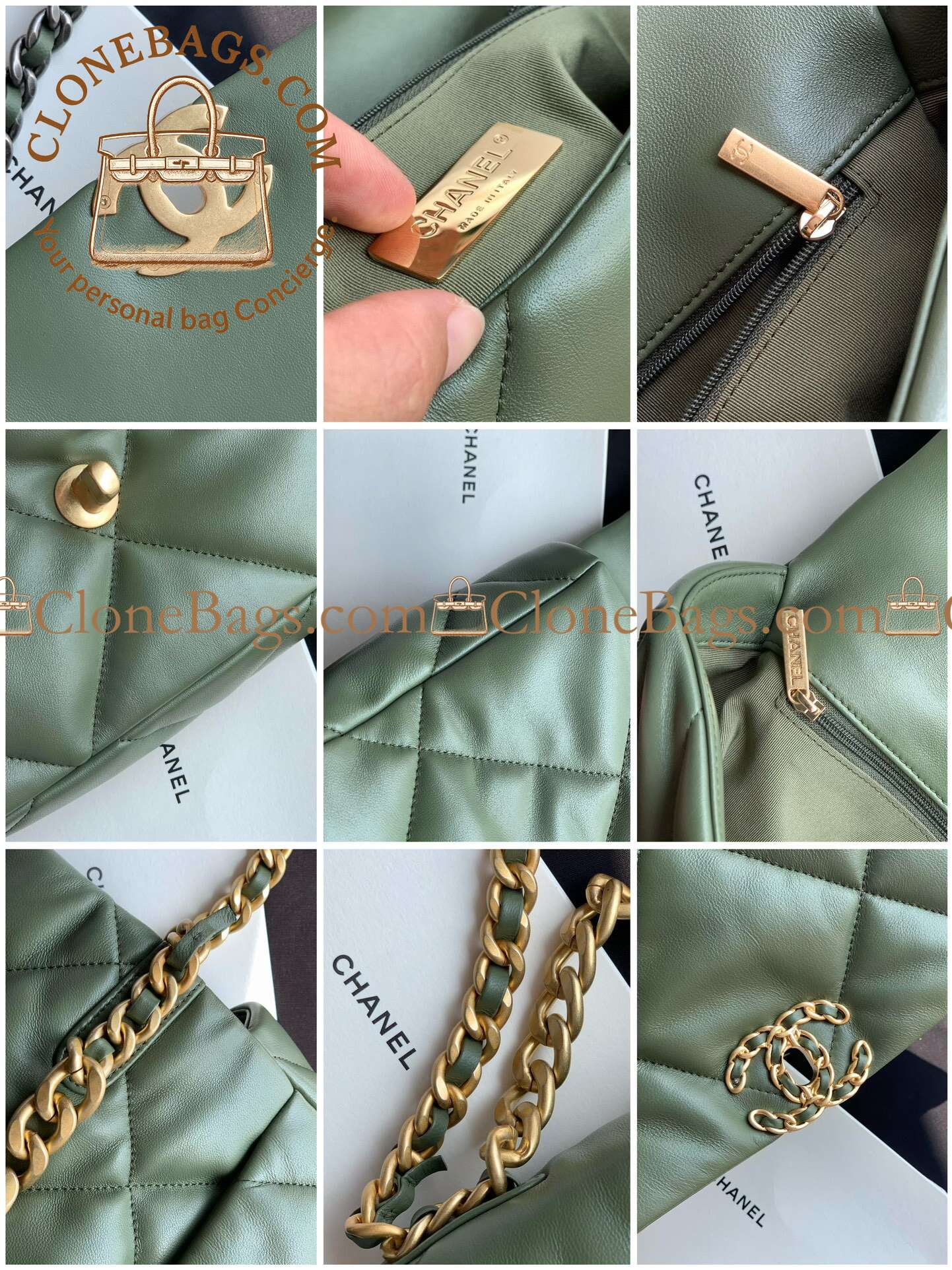 Chanel Replica Designer Bags 1:1 Lambskin Quilted Medium 19 Flap Green - Image 9