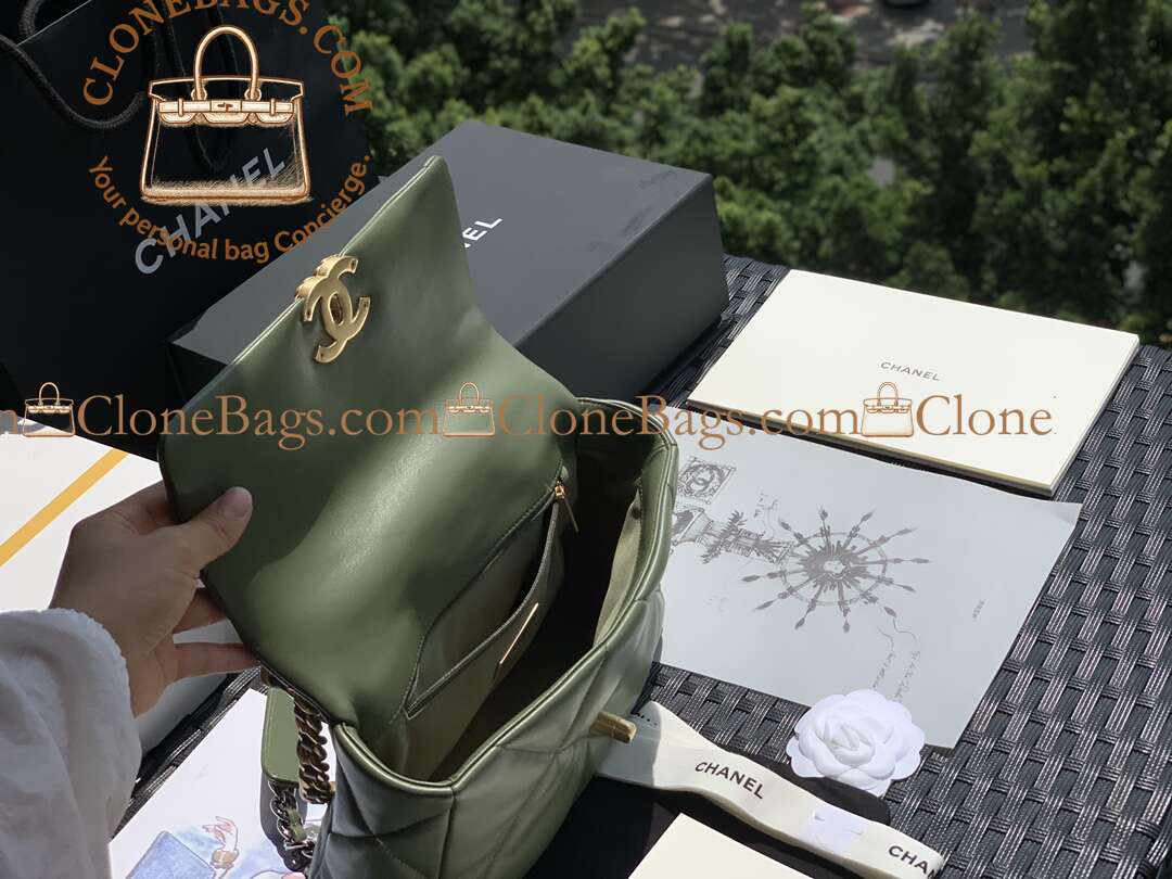Chanel Replica Designer Bags 1:1 Lambskin Quilted Medium 19 Flap Green - Image 4