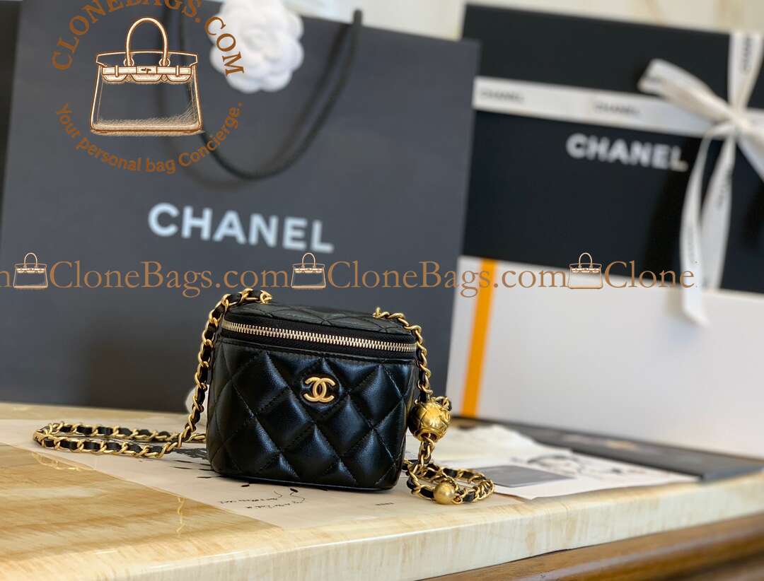 Replica Designer Bags 1:1 Chanel Vanity Case With Chain Black