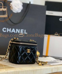 Alternative view of Chanel Replica Designer Bags 1:1 Lambskin Quilted Mini Pearl Crush Vanity Case With Chain Black