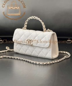 Alternative view of Chanel Replica Designer Bags 1:1 Caviar Quilted Match Top Handle Phone Holder With Chain White