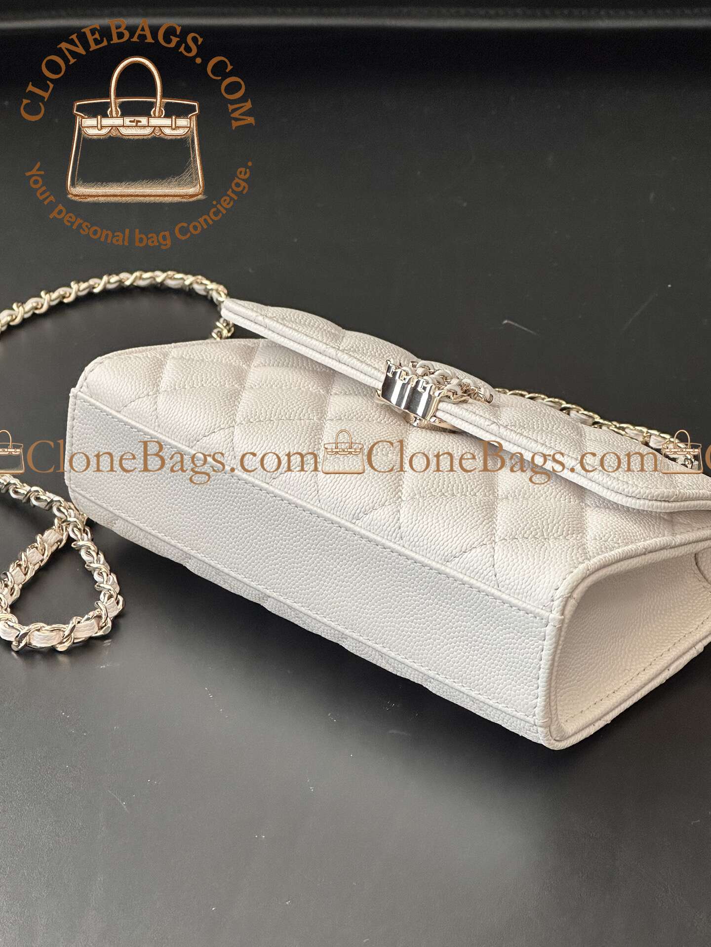 Chanel Replica Designer Bags 1:1 Caviar Quilted Match Top Handle Phone Holder With Chain White - Image 7