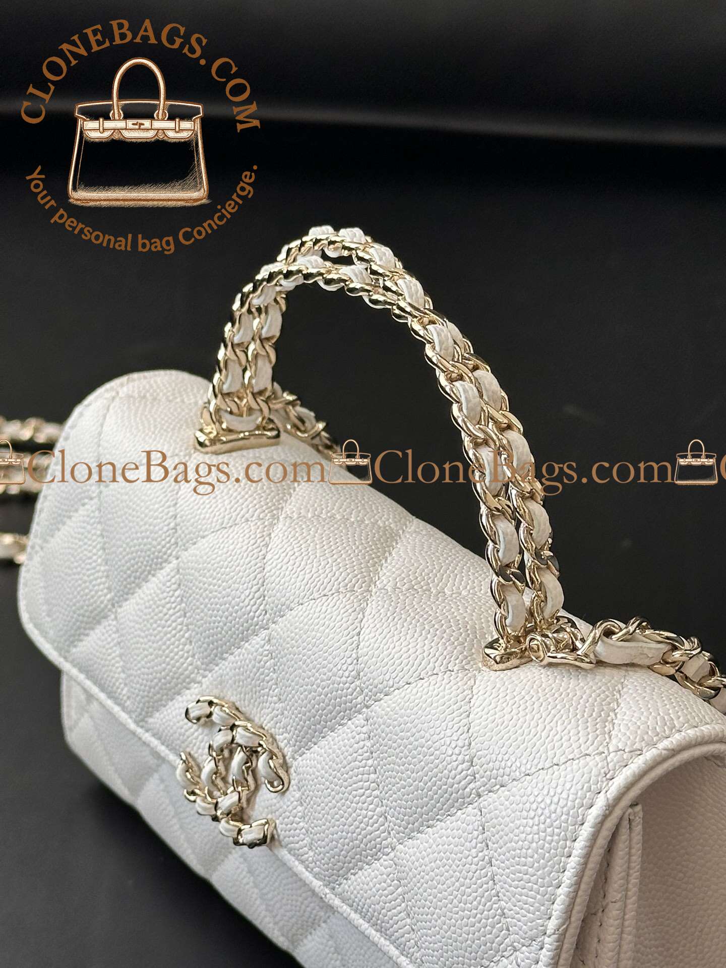 Chanel Replica Designer Bags 1:1 Caviar Quilted Match Top Handle Phone Holder With Chain White - Image 3