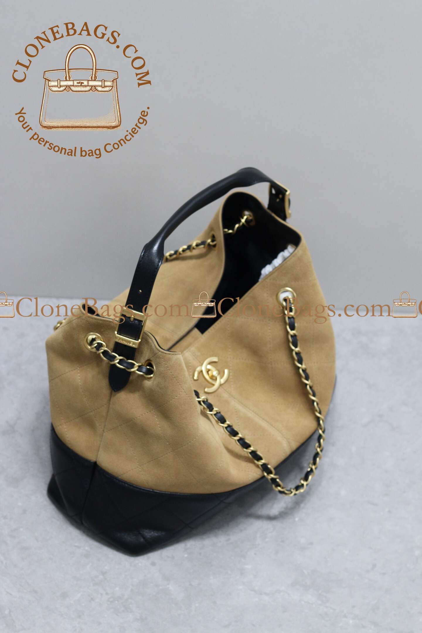 Chanel Replica Designer Bags 1:1 Suede Calfskin Shiny Lambskin Quilted Small Coco Base Bag Beige Black - Image 2