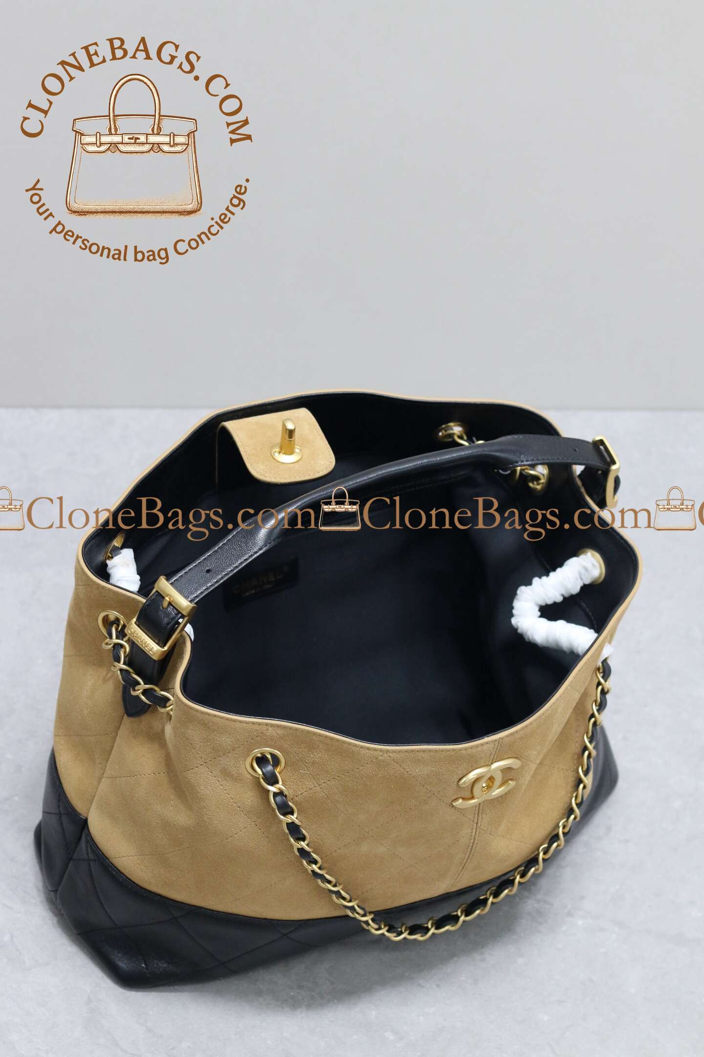 Chanel Replica Designer Bags 1:1 Suede Calfskin Shiny Lambskin Quilted Small Coco Base Bag Beige Black - Image 6