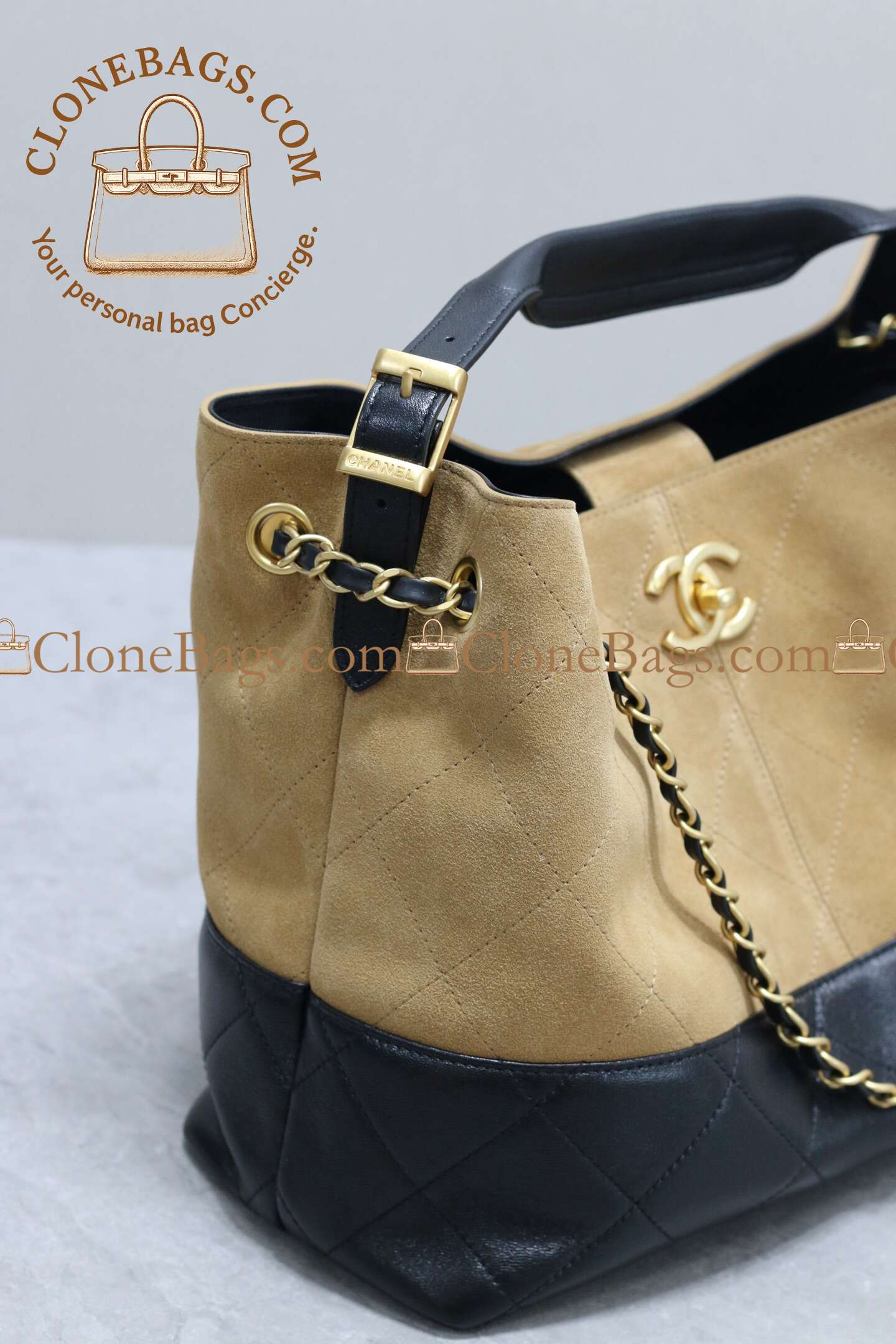 Chanel Replica Designer Bags 1:1 Suede Calfskin Shiny Lambskin Quilted Small Coco Base Bag Beige Black - Image 3