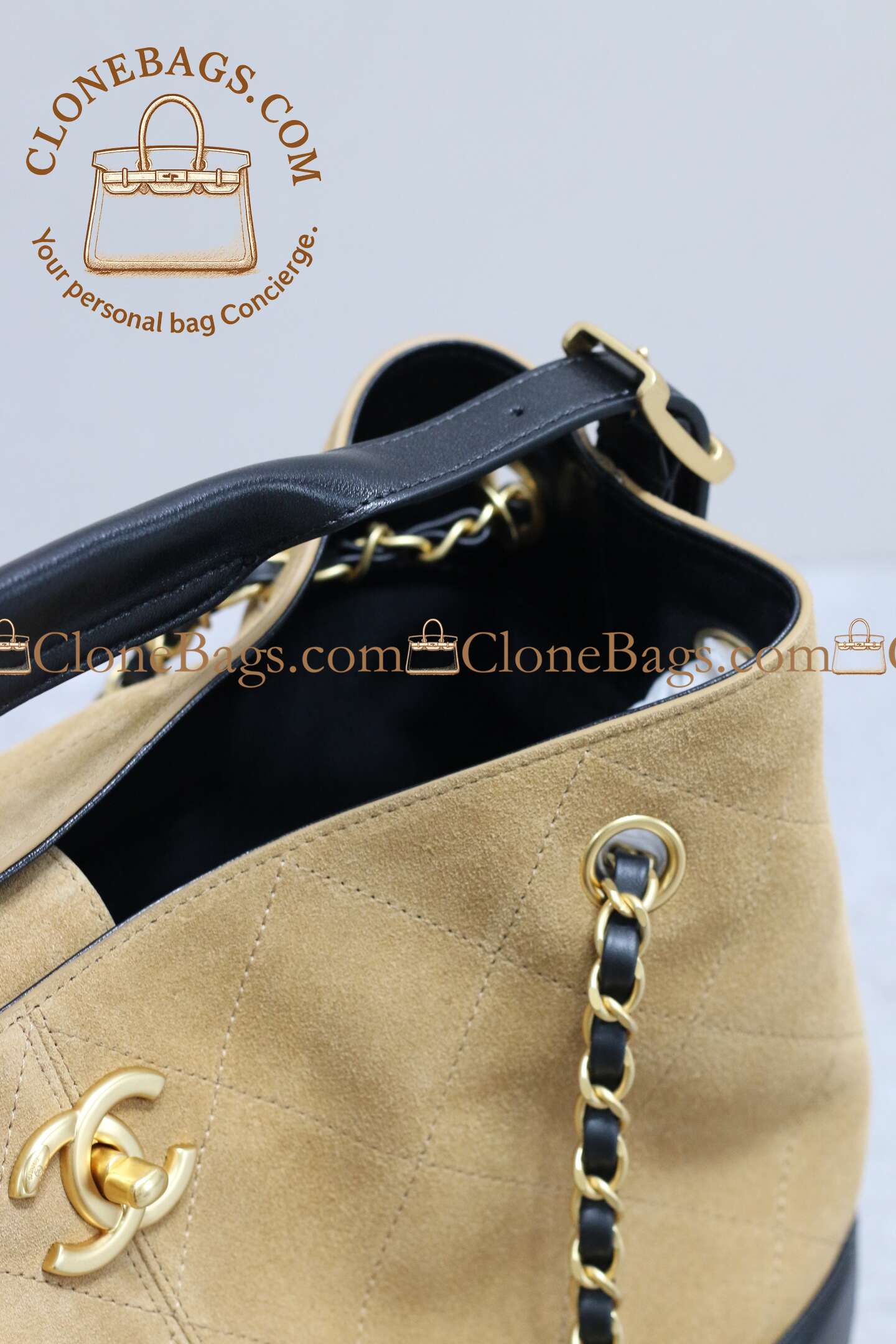 Chanel Replica Designer Bags 1:1 Suede Calfskin Shiny Lambskin Quilted Small Coco Base Bag Beige Black - Image 5