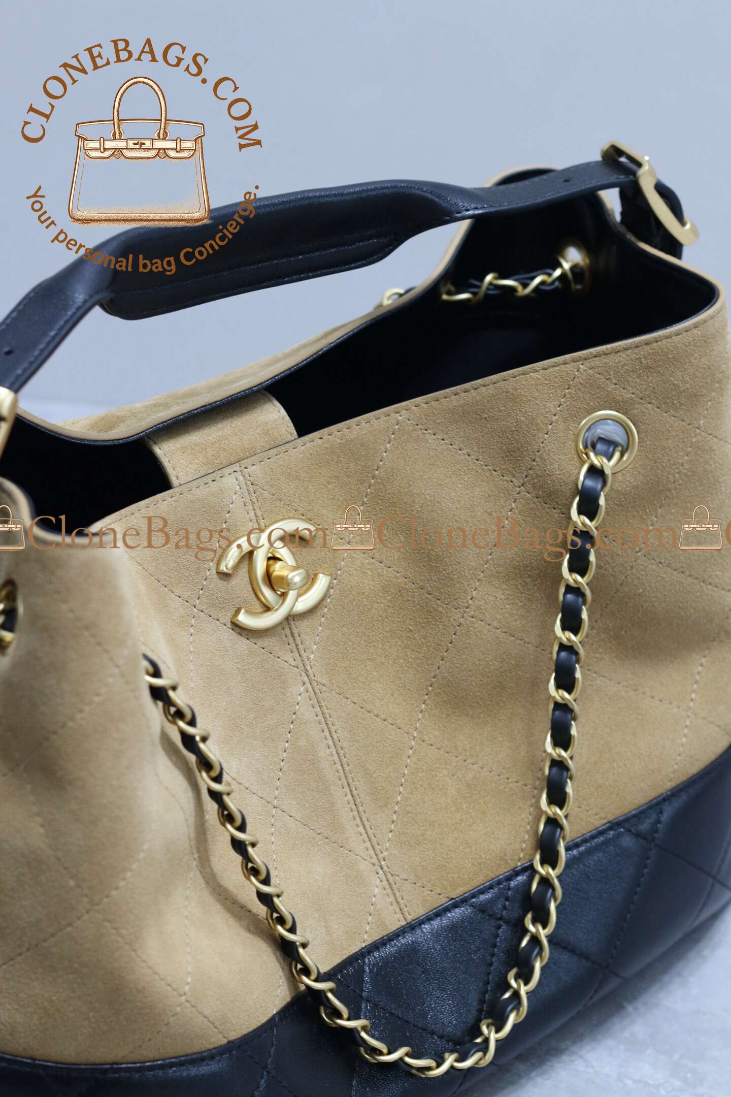 Chanel Replica Designer Bags 1:1 Suede Calfskin Shiny Lambskin Quilted Small Coco Base Bag Beige Black - Image 4