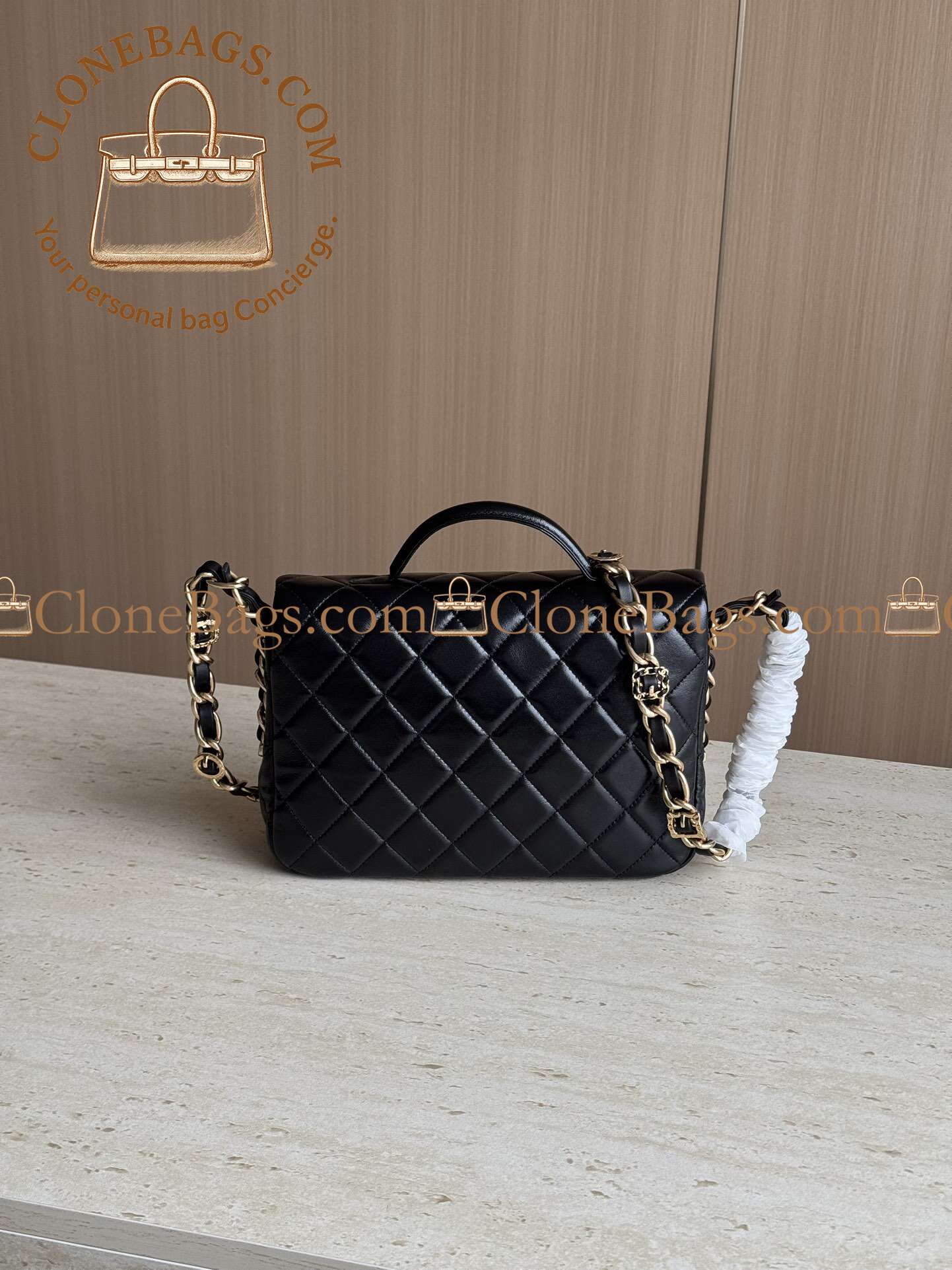 Chanel Replica Designer Bags 1:1 24A Flap Bag with Top Handle Black Shiny Lamb GHW - Image 8