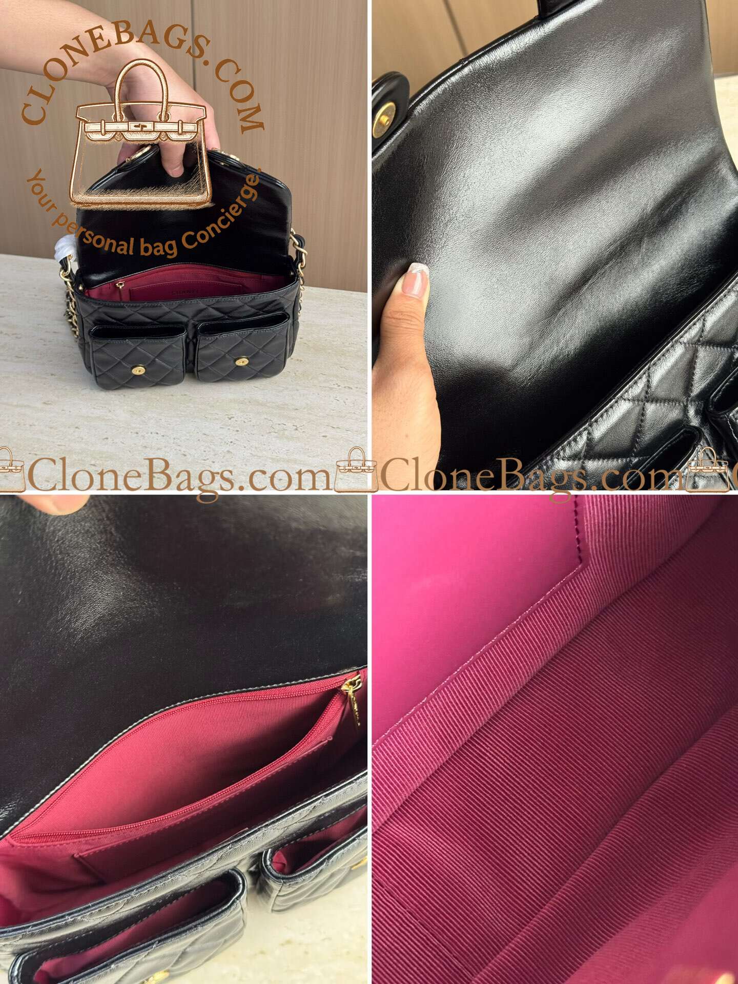 Chanel Replica Designer Bags 1:1 24A Flap Bag with Top Handle Black Shiny Lamb GHW - Image 9