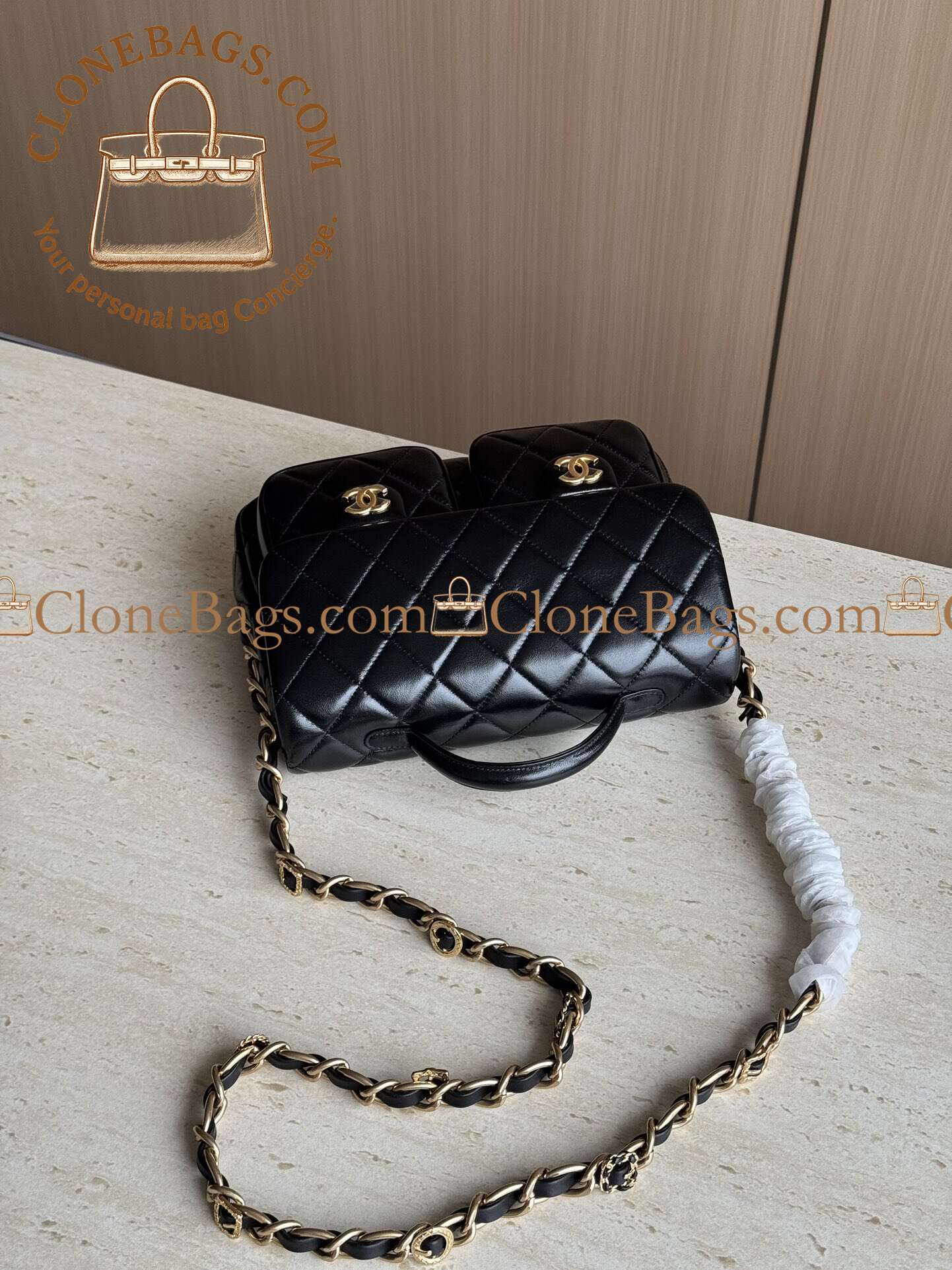 Chanel Replica Designer Bags 1:1 24A Flap Bag with Top Handle Black Shiny Lamb GHW - Image 6
