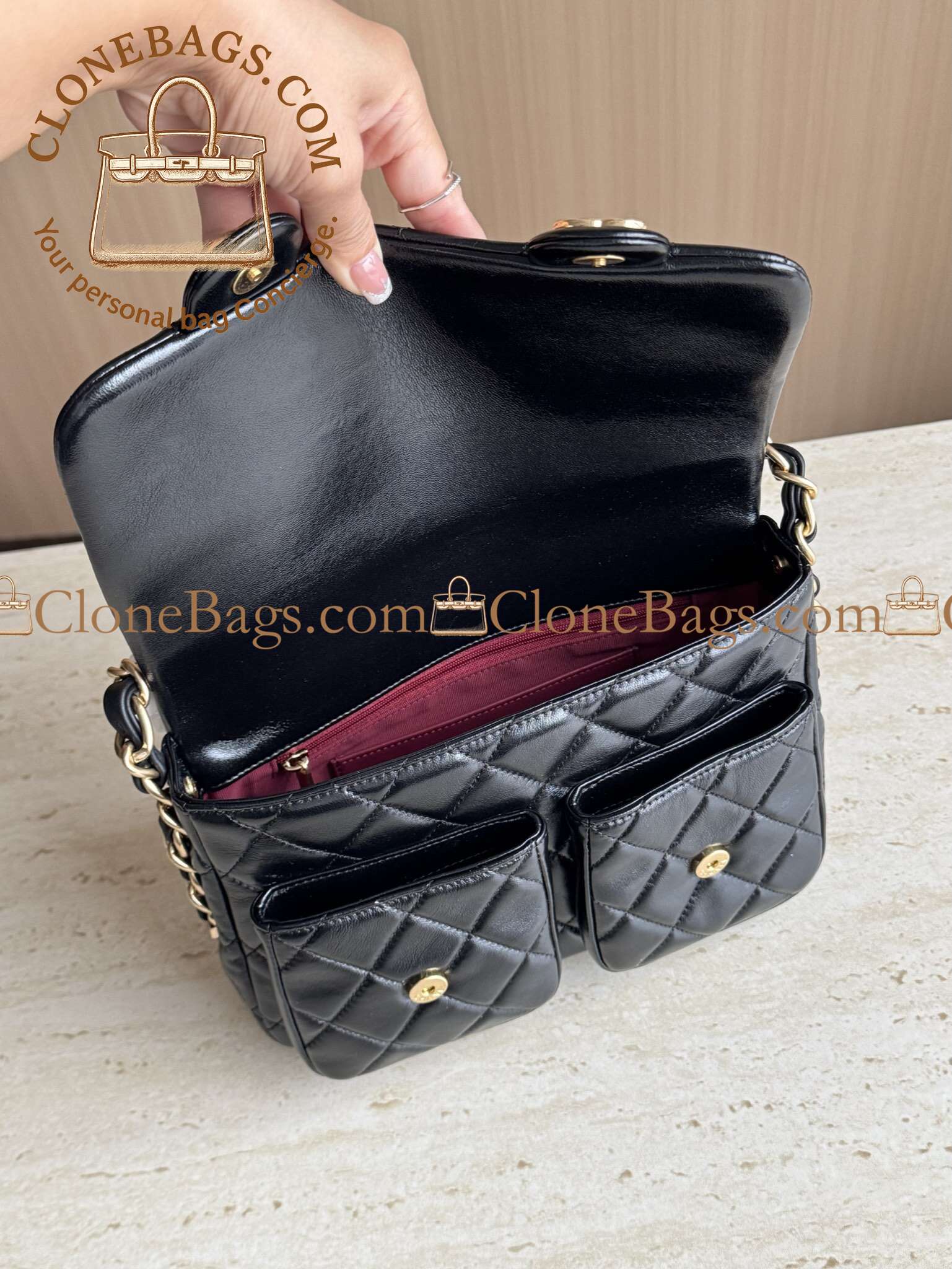 Chanel Replica Designer Bags 1:1 24A Flap Bag with Top Handle Black Shiny Lamb GHW - Image 5