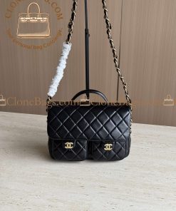 Alternative view of Chanel Replica Designer Bags 1:1 24A Flap Bag with Top Handle Black Shiny Lamb GHW